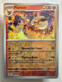 POKEMON 151 ENGLISH REVERSE HOLO FLAREON 136/165 MEW EN - Image 1