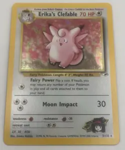 Pokemon Erika's Clefable Holo Rare Gym Heroes 3/132 70 HP Stage 1 2000 Card - Image 1