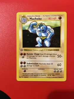 1999 Pokemon Base Set 34/102 Machoke 1st Edition Shadowless English Grey Stamp - Image 1