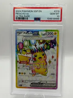 2024 POKEMON SSP EN-SURGING SPARKS ULTRA RARE #219 PIKACHU EX PSA 10 - Image 1