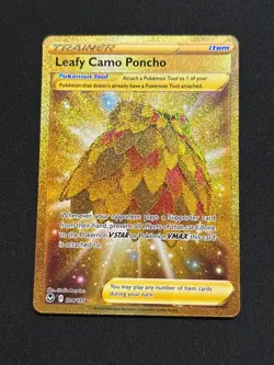 Pokemon Card Leafy Camo Poncho Full Art Gold 214/195 Secret Rare Silver Tempest - Image 1