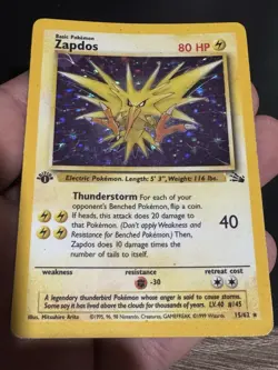 Zapdos Fossil Holo Set First Edition ERROR 15/62 1999 Pokemon Card - Image 1