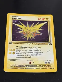 Zapdos Fossil Holo Set First Edition ERROR 15/62 1999 Pokemon Card - Image 2