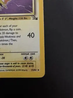 Zapdos Fossil Holo Set First Edition ERROR 15/62 1999 Pokemon Card - Image 5