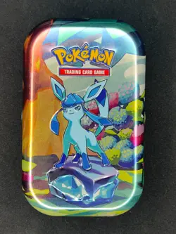 Glaceon Prismatic Evolutions Mini Tin - Opened (NO PACKS) w/ Art Card + Coin - Image 1