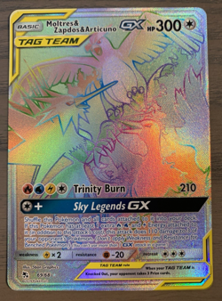 Pokemon 2019 Moltres & Zapdos & Articuno GX NM Rainbow 69/68 Hidden Fates NM - Image 1