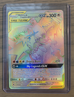 Pokemon 2019 Moltres & Zapdos & Articuno GX NM Rainbow 69/68 Hidden Fates NM - Image 3