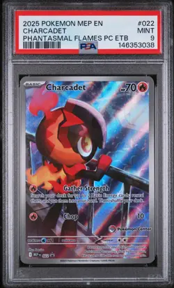 2025 POKEMON CENTER BLACK STAR PROMO #022 CHARCADET PHANTASMAL FLAMES, PSA9 - Image 1