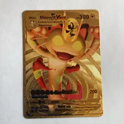 Pokemon Meowth VMAX Gold Metal Cat Card 300 HP 200 Attack TCG Single - Image 1