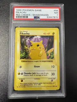1999 Pokemon Game Pikachu #58 Red Cheeks-Shadowless PSA 7 - Image 1