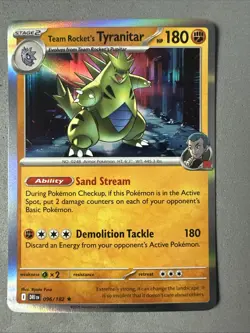 Pokemon TCG * Destined Rivals 096/182 Team Rocket's Tyranitar Rare HOLO * NM - Image 1