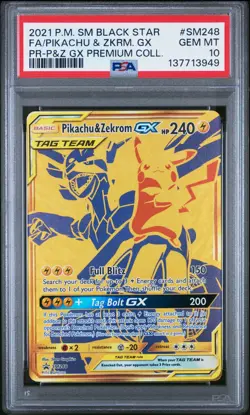 2021 POKEMON PIKACHU & ZEKROM GX #SM248 BLACK STAR PROMO TAG TEAM PSA 10 💎 - Image 1