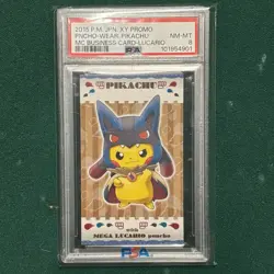 PSA 8 2015 Pokemon Poncho Pikachu Mega Lucario Japanese Business Card XY Promo - Image 1