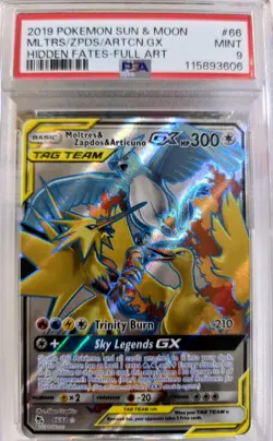 Pokemon S&M Hidden Fates Full Art Moltres Zapdos Articuno GX #66 PSA 9 - Image 1
