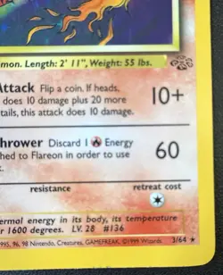 Pokemon Flareon Holo Rare Jungle Unlimited Edition 3/64 - Image 5
