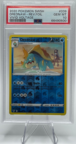 2020 POKEMON SWORD & SHIELD VIVID VOLTAGE #039 DREDNAW-REVERSE FOIL PSA 10 GEM - Image 1