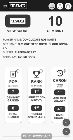 ONE PIECE DONQUIXOTE ROSINANTE ROYAL BLOOD ALT ART SUPER RARE TAG 10 - Image 3