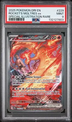 2025 Pokemon SV Destined Rivals DRI EN Team Rocket's Moltres ex #229/182 PSA 9 - Image 1