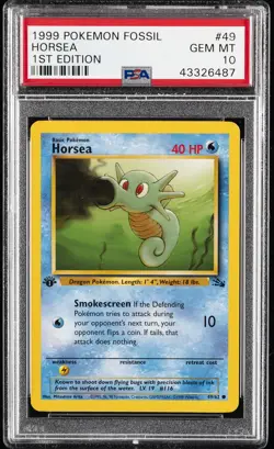 1999 POKEMON FOSSIL 1ST ED #49 HORSEA PSA 10 - Image 1