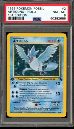 1999 Pokemon Fossil 1st Edition Articuno Holo #2 PSA 8 Near Mint - Image 1