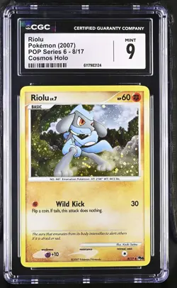 CGC 9 MINT Riolu 2007 POP Series 6 8/17 Cosmos Holo Pokemon Card - Image 1