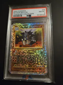 Rhydon #35 Reverse Holo Graded PSA 8 Legendary Collection Pokemon Card Vintage - Image 1