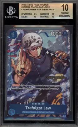 One Piece CCG Trafalgar Law 2024 Championship Event Pk. ST03-008 BGS 10 Pristine - Image 1