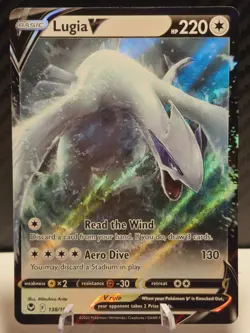 Pokemon Card Lugia V 138/195 Sword & Shield Silver Tempest Half Art Holo Rare NM - Image 1