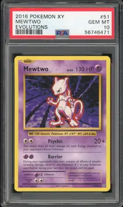 2016 Pokemon XY Evolutions Mewtwo #51 GEM MT PSA 10 Evolutions Rare - Image 1