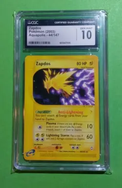 Zapdos 044/147 Aquapolis Regular Pokemon, CGC 10 GEM MINT - Image 1