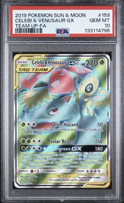 2019 Pokemon Sun and Moon Celebi & Venusaur GX Tag Team Full Art PSA 10 - Image 1