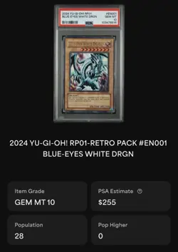 Blue-Eyes White Dragon RP01-EN001 Retro Pack (2020 Date Reprint) - PSA 10 POP 28 - Image 3