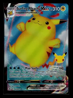 Pokemon TCG 2021 Surfing Pikachu VMAX Celebrations Holo Ultra Rare Card 009/025 - Image 1
