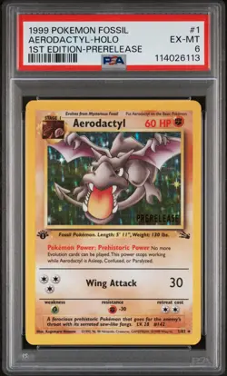 1999 POKEMON FOSSIL 1ST ED-PRERELEASE #1 AERODACTYL-HOLO PSA 6 - Image 1