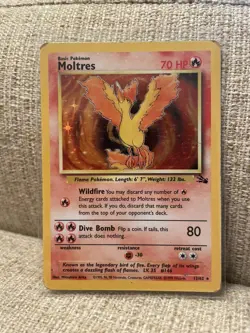 Pokemon TCG Moltres 12/62 Fossil Holo Unlimited (1999) HP Heavily Played - Image 1
