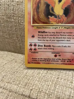 Pokemon TCG Moltres 12/62 Fossil Holo Unlimited (1999) HP Heavily Played - Image 3