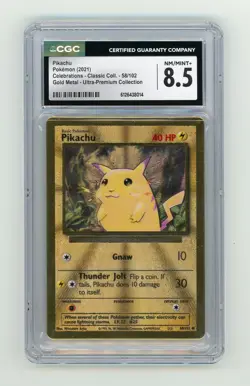 Pikachu Gold Metal CGC 8.5 Pokemon (2021) Celebrations Classic UPC #58/102 - Image 1