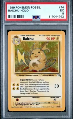 PSA 5 - Pokemon Fossil Raichu 14/62 Holo - NEW CERT - Image 3