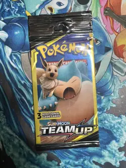 Pokemon TCG Sun & Moon Team Up Mini Long Booster Pack Snorlax Eevee Sealed 7.45G - Image 3