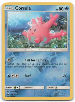 Corsola #36/149 Sun and Moon Base Set Uncommon Reverse Holo LP Pokemon Card 4C - Image 1