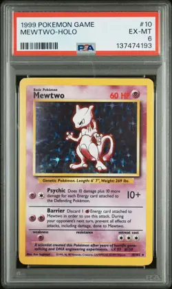 1999 Pokemon Base Set (MEWTWO HOLO) GRADED PSA 6 CARD # 10/102 - Image 1