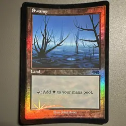 FOIL SWAMP Magic the Gathering Vintage - Arena Promo Land Urza’s Saga MTG MP - Image 1