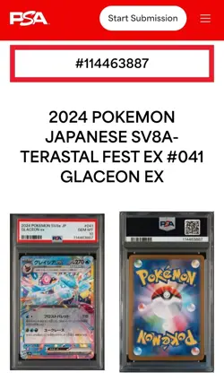 Glaceon Ex #10 - 2024 Pokemon Japanese Sv8a-Terastal Fest Ex PSA 10 GEM MINT SP. - Image 1
