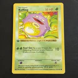 Pokemon Vintage First Edition Koffing 051/102 Base Set (Shadowless) Wotc 1999 - Image 1