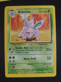 Nidorino 37/102 Base Set Regular Near Mint (Lp) - Pokemon TCG WOTC 1999 - Image 1
