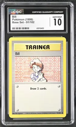 CGC 10 GEM MINT Bill 1999 Base Set 91/102 Pokemon Card - Image 1
