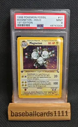 PSA 9 MINT 1999 POKEMON FOSSIL #11 MAGNETON-HOLO 1ST EDITION Trading Card P1 - Image 1