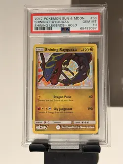 2017 Pokemon TCG Shining Rayquaza Holo Rare Card Shining Legends 56/73 PSA 10 - Image 1
