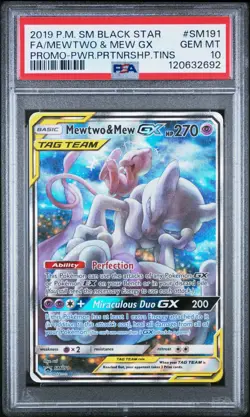 PSA 10 - Mewtwo & Mew GX - #SM191 - Power Tin Promo - Unified Minds Pokemon Card - Image 1