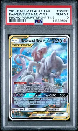 2019 POKEMON SM BLACK STAR PROMO #SM191 FULL ART/MEWTWO & MEW GX PSA 10 - Image 1